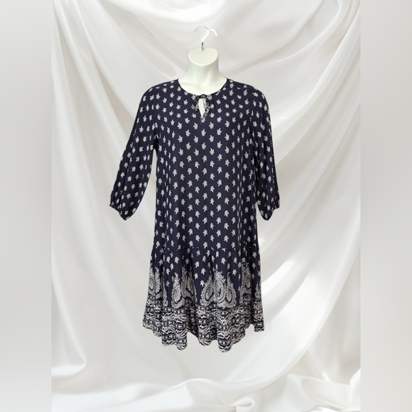 NWOT, LOIS, Navy Blue Viscose Tunic Dress With Pattern, XL - Picture 1 of 9